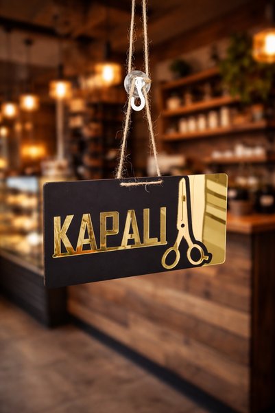 Adil Tasarım Atölyesi Wooden Mirror Plexi Outdoor Indoor Hairdresser Tailor Direction Sign Store Door Direction Sign
