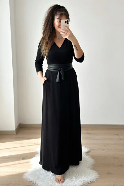 AZRA BUTİK Ολόσωμο ίσιο φόρεμα με ζώνη μαύρο