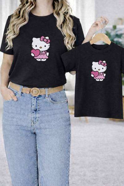 VODEXA Combinație mamă-fiică, tricou supradimensionat, tricou cu ursuleț impr...