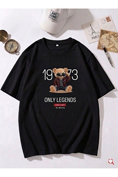 Duzor Unisex κοντομάνικο μαύρο μπλουζάκι Legend Teddy Oversize, Premium, Καλο...