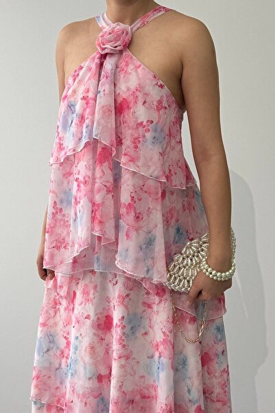 Julidress Φόρεμα από σιφόν πριμιούμ με σχέδια τριαντάφυλλων, λεπτομερή λεπτομ...