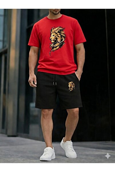 YK WEAR T-Shirt Shorts 2-Piece Set Unisex Men/Women Lion Printed