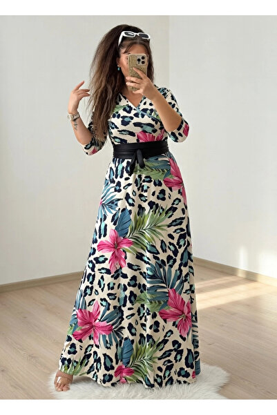 AZRA BUTİK Φόρεμα σε όλο το μήκος με ροζ μοτίβο μανόλιας