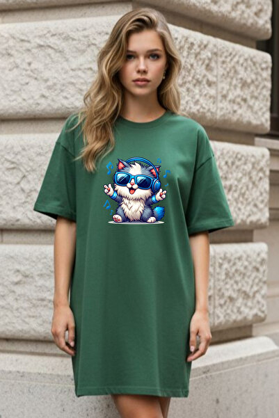 EFFRENATU Elbisee Γυναικείο Κόκκινο Φόρεμα T-Shirt Oversize – Με στάμπα γάτας...