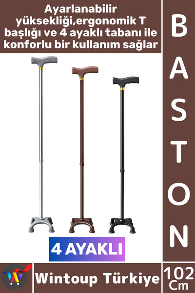 Wintoup #Baston Ergonomik T Saplı Yaşlı Denge Yürüyüş Yürüme Desteği 4 Ayaklı...
