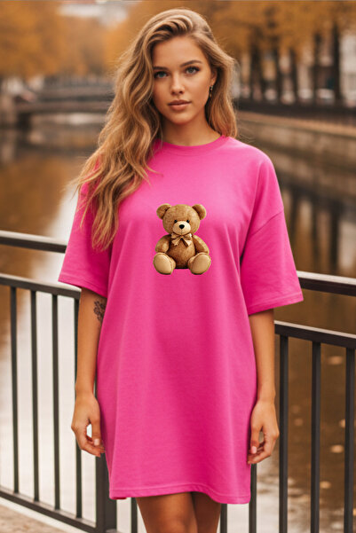 Pink Sky Γυναικείο κόκκινο φόρεμα μπλουζάκι oversize Elbisee – Με χαριτωμένο ...