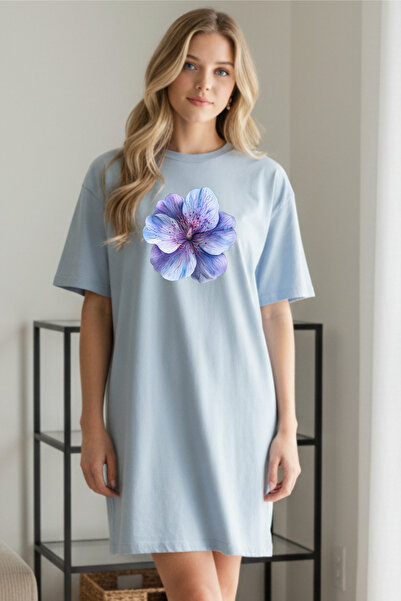 Pink Sky Elbisee Γυναικείο Κόκκινο Oversize Φόρεμα T-Shirt – Μωβ με φλοράλ στ...