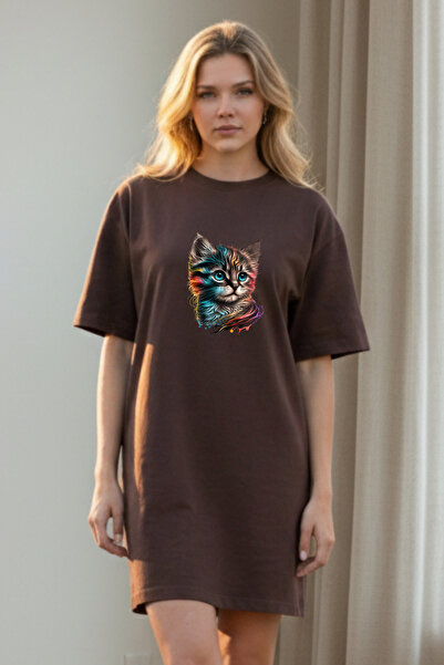 bellanova Elbisee Γυναικείο Μαύρο Φόρεμα T-Shirt Oversize με Πολύχρωμο Τύπωμα...