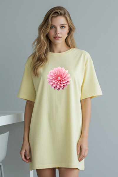 Frisson Elbisee Γυναικείο Κόκκινο Oversize Φόρεμα T-shirt – Ροζ με στάμπα λου...