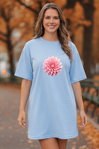 Frisson Elbisee Women's Red Oversize T-Shirt Dress – Pink Floral Print