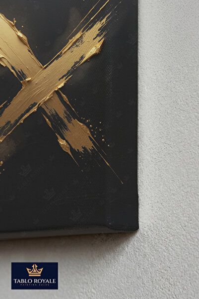 Tablo Royale Gold Abstract Kanvas Tablo – Siyah Zemin Modern Minimal Duvar Dekoru | Lüks Tasarım
