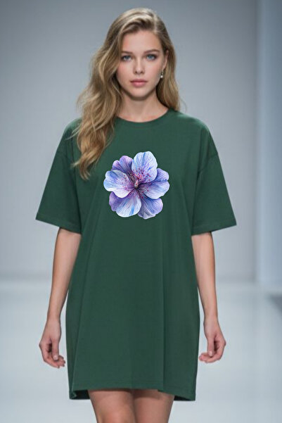 valeriae Elbisee Γυναικείο Κόκκινο Oversize Φόρεμα T-Shirt – Μωβ με φλοράλ στ...