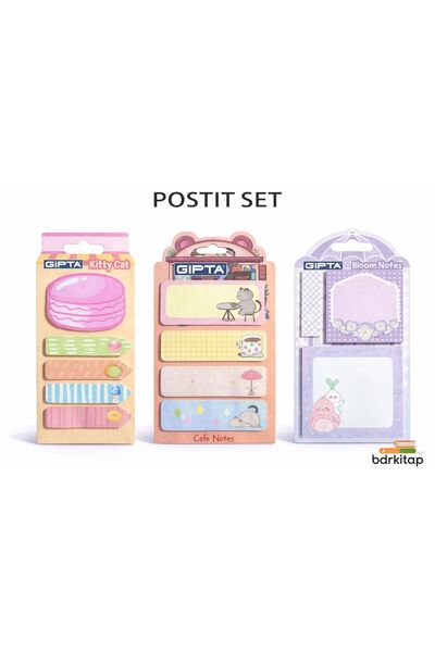 Gıpta Yapışkanlı Not Kağıdı Postit 3 Adet set 10 Bez Çanta Hediyeli