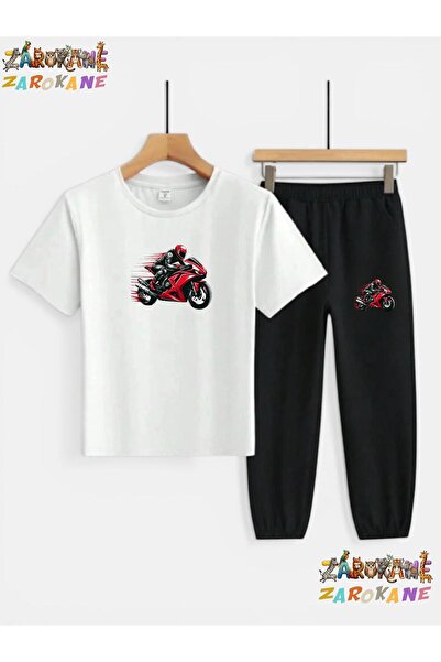 ZAROKANE Motorcu Printed Top-Bottom Tracksuits/T-Shirt Two-Piece Children's S...