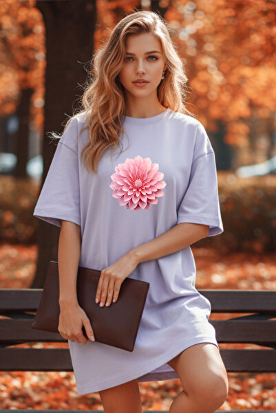 Frisson Elbisee Γυναικείο Κόκκινο Oversize Φόρεμα T-shirt – Ροζ με στάμπα λου...