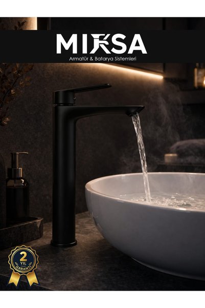 MİXSA LÜX İTHAL PREMİUM SİYAH SABİT GÖVDELİ ÇANAK LAVABO BATARYASI