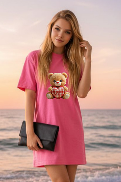 Frisson Elbisee Γυναικείο Κόκκινο Φόρεμα T-Shirt Oversize – Με στάμπα Love Te...