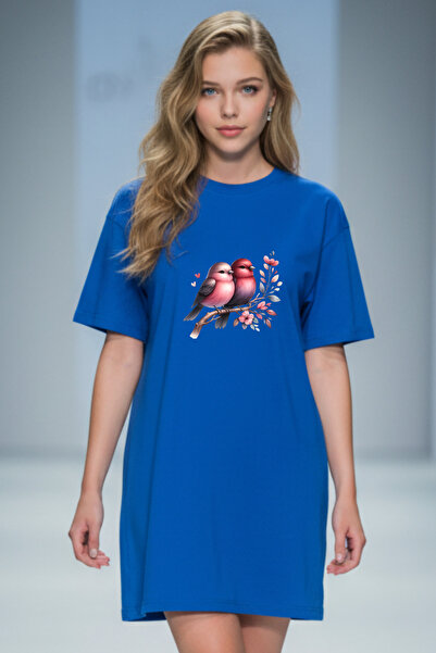 Pink Sky Γυναικείο πράσινο φόρεμα μπλουζάκι Elbisee – με χαριτωμένα πουλιά κα...