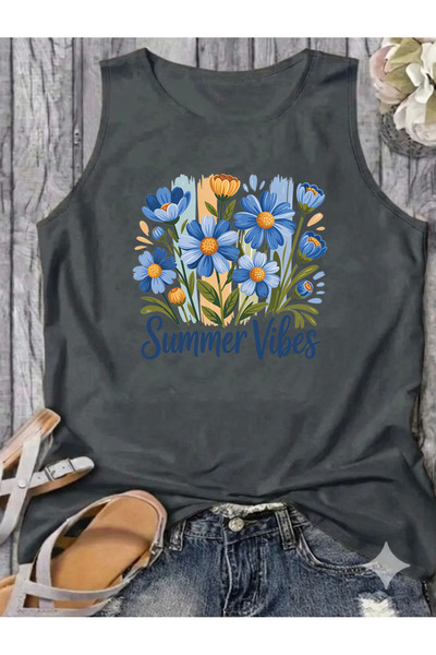 SUNFREE FLOWERS Γυναικείο βαμβακερό μπλουζάκι με στάμπα και σχέδια, ανοιχτό σ...