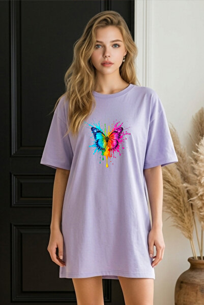 Frisson Elbisee Γυναικείο Μαύρο Φόρεμα T-Shirt Oversize – Με Πολύχρωμο Τύπωμα...