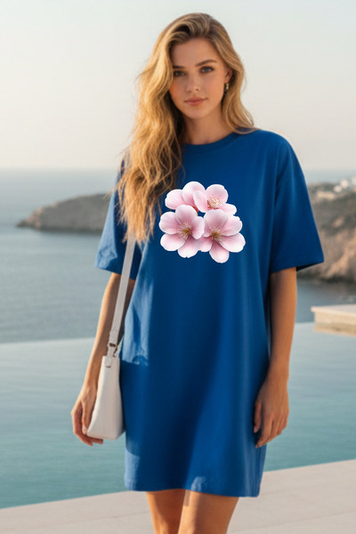 Frisson Elbisee Oversize Women's Dress – Minimal Floral Pattern