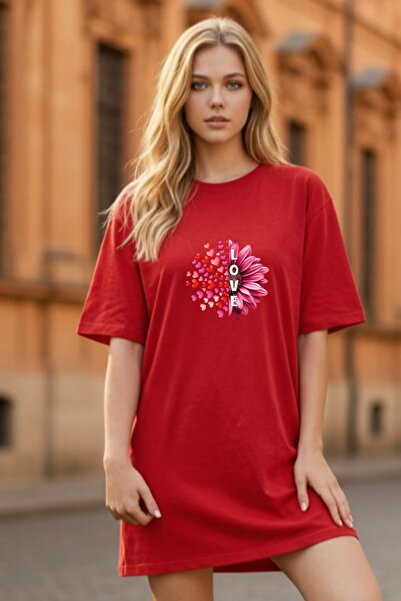 Frisson Elbisee Women's Black Oversize T-Shirt Dress – Love Flower and Heart ...