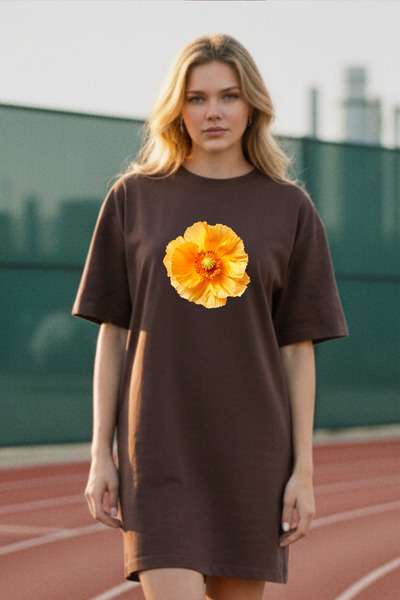 bellanova Elbisee Γυναικείο Κόκκινο Φόρεμα T-Shirt Oversize – Κίτρινο με στάμ...