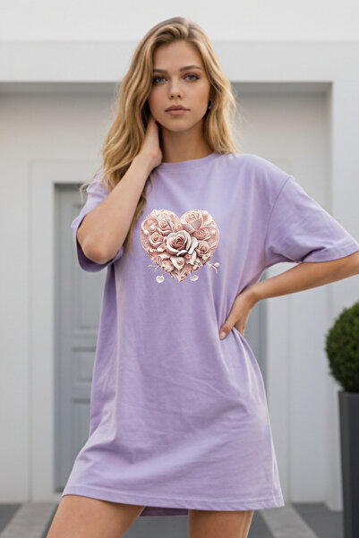 Frisson Elbisee Γυναικείο Κόκκινο Φόρεμα T-Shirt Oversize – Με Σχέδιο Καρδιάς...