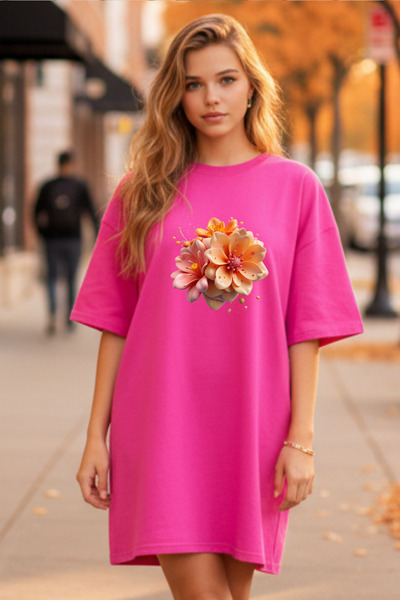 Frisson Elbisee Γυναικείο Κόκκινο Φόρεμα T-Shirt Oversize – Πορτοκαλί με στάμ...