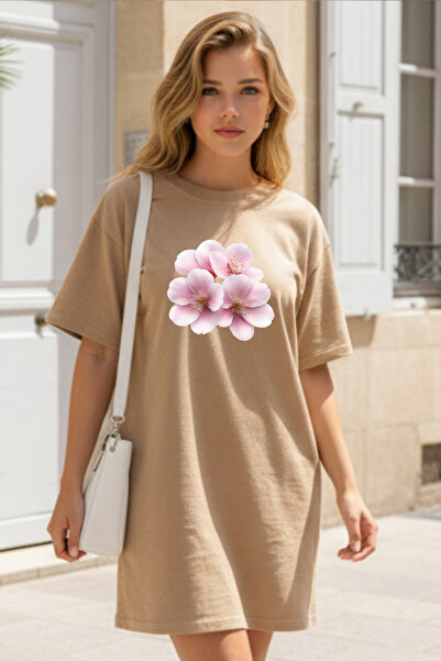 Pink Sky Rochie oversize pentru femei Elbisee – Cu imprimeu floral minimalist