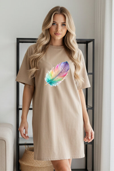 bellanova Elbisee Κόκκινο Oversize Γυναικείο Φόρεμα T-shirt – Με Πολύχρωμο Σχ...