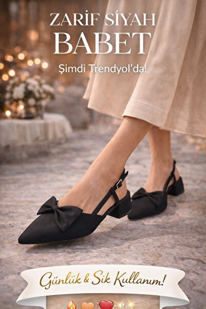 indirimdesiniz Siyah Fiyonklu Babet Kadın Topuklu Sivri Burun Şık Günlük & Öz...