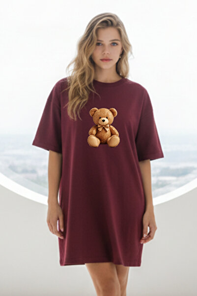 bellanova Γυναικείο κόκκινο φόρεμα μπλουζάκι oversize Elbisee – Με χαριτωμένο...