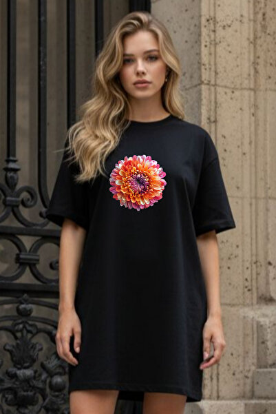 bellanova Elbisee Γυναικείο Κόκκινο Oversize Φόρεμα T-shirt – Πορτοκαλί με φλ...