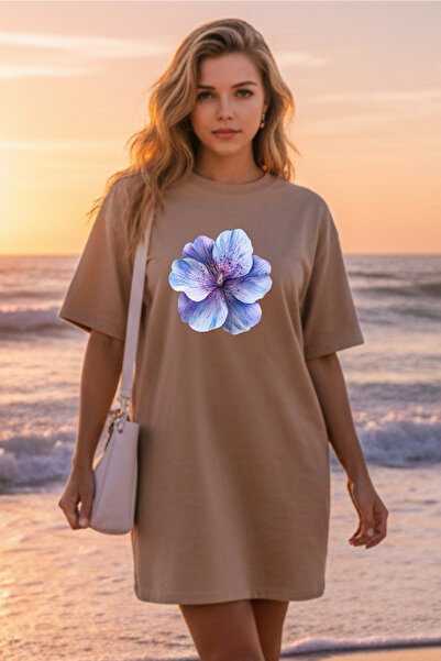 valeriae Elbisee Women's Red Oversize T-Shirt Dress – Purple Floral Print