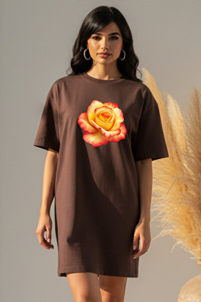 bellanova Elbisee Γυναικείο Κόκκινο Φόρεμα T-Shirt Oversize – Με στάμπα κίτρι...