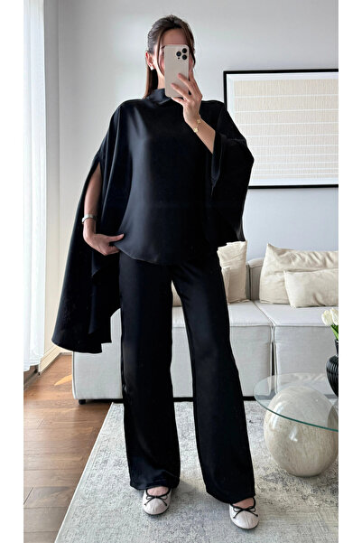 My Blog Μαύρο Σατέν Σετ Μπλούζα-Παντελόνι - 265072