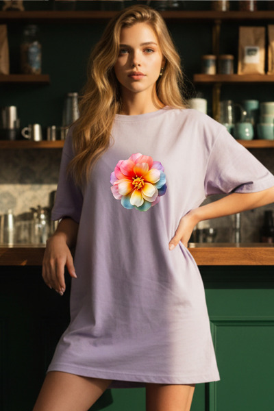 Frisson Elbisee Γυναικείο Κόκκινο Φόρεμα T-Shirt Oversize – Πολύχρωμο με Μίνι...