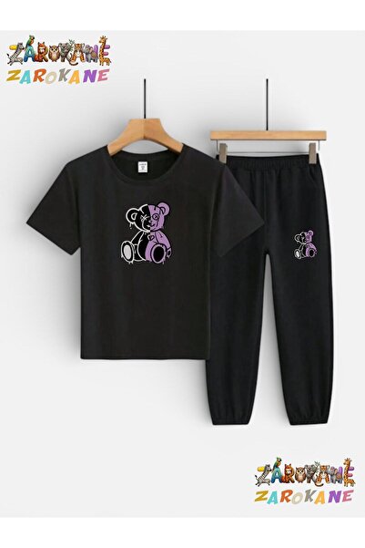 ZAROKANE Purple Bear Printed Top-Bottom Tracksuits/T-Shirt Two-Piece Children...