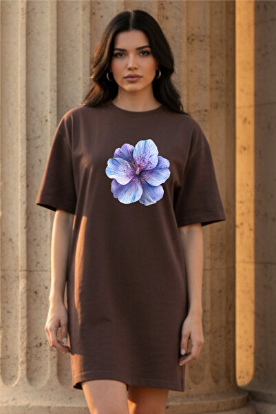 Pink Sky Elbisee Γυναικείο Κόκκινο Oversize Φόρεμα T-Shirt – Μωβ με φλοράλ στ...