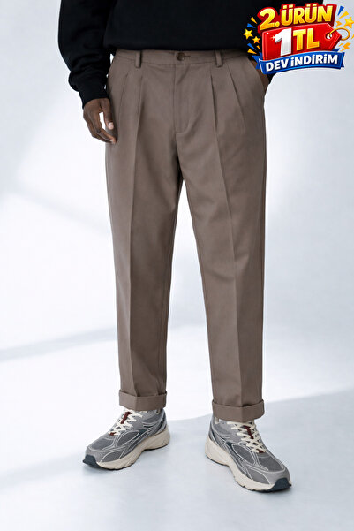 DAMGA JEANS Ανδρικό ριγέ καλοκαιρινό παντελόνι από ιταλικό ύφασμα σε καφέ από...