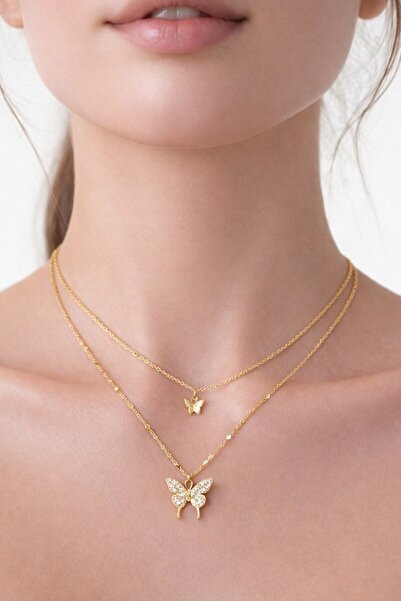 ATALYA ACCESSORY Çift Katlı Kelebekli Kadın Kolye