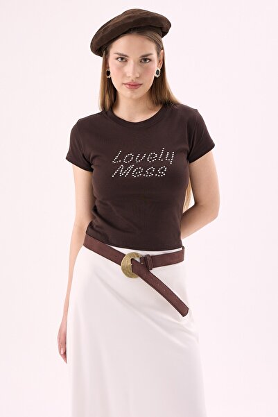 CrepTekstil Crep Γυναικείο T-Shirt Lovely Mood με στάμπα πέτρας, με λαιμόκοψη...