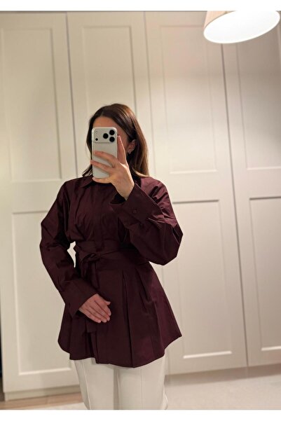 KASSEL Pilili poplin gömlek Bordo