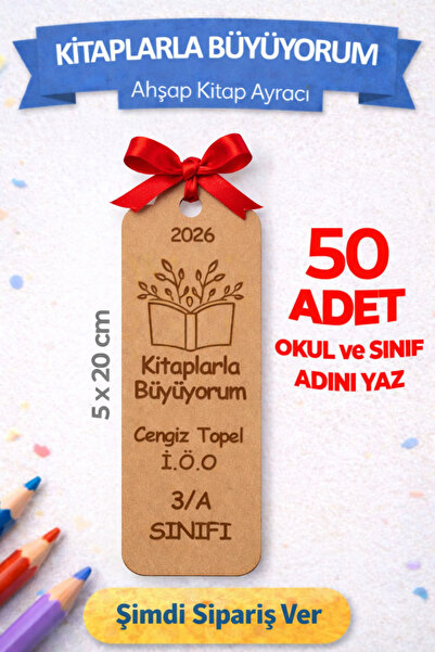 Renkli Dükkan2 Kitap Ayracı Ahşap 50 ADET İsimli 5 x 20 cm