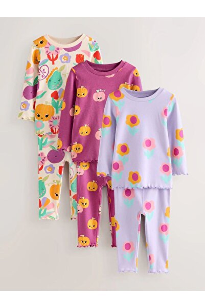 Next Baby Pijamale confortabile din bumbac, roz crem, cu mâneci lungi, cu imp...