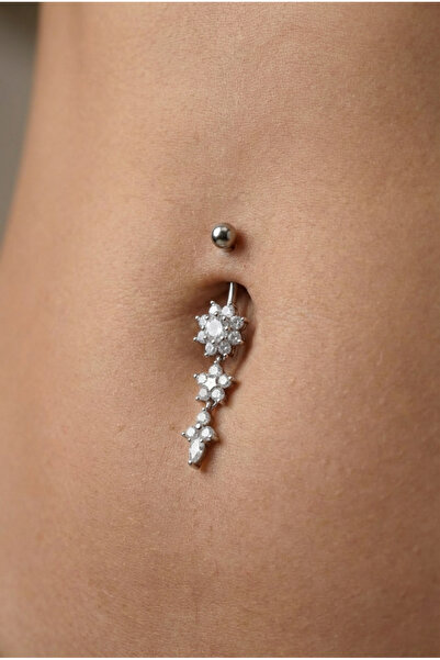 Vilma Aksesuar Cerrahi Çelik Taşlı Göbek Piercing (10mm)