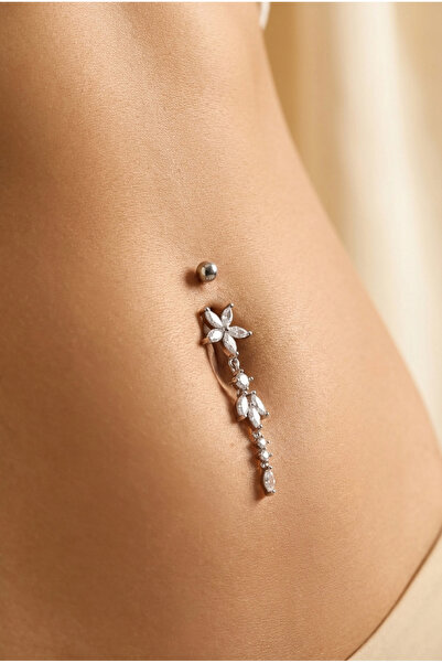 Vilma Aksesuar Cerrahi Çelik Taşlı Göbek Piercing (10mm)