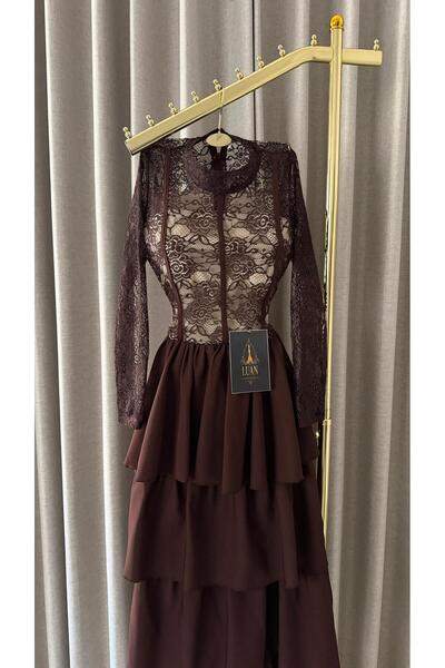 Asma Fashion Elegant Brown Layered Lace Dress