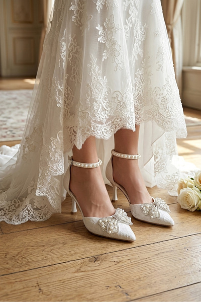 Modavien Γυναικεία νυφικά παπούτσια με φιόγκο 7 εκ.